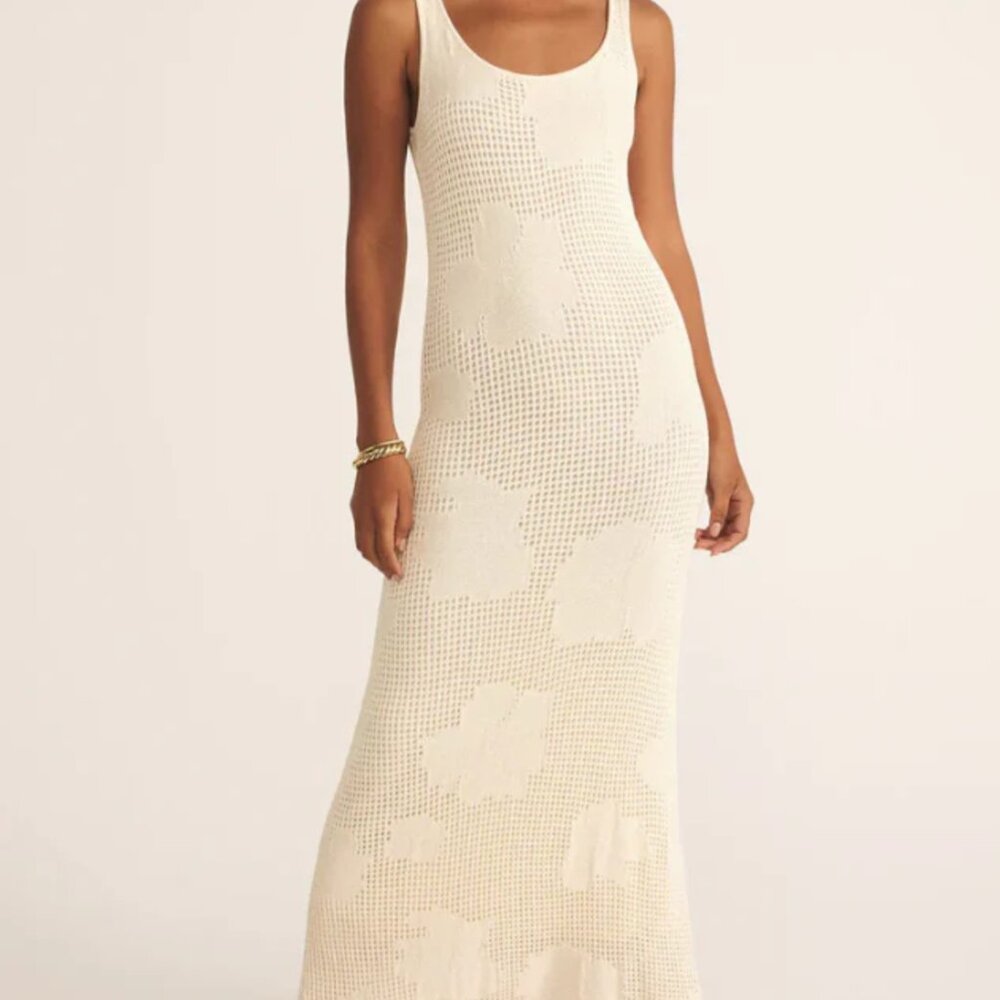 Z SUPPLY Praya Fleur Crochet Midi Dress in Natural XS BRAND NEW